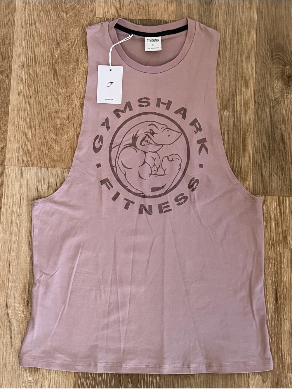GYMSHARK TANK TOP MENS SZ SMALL WASHED MAUVE LEGACY DROP ARM TANK GYM NWT